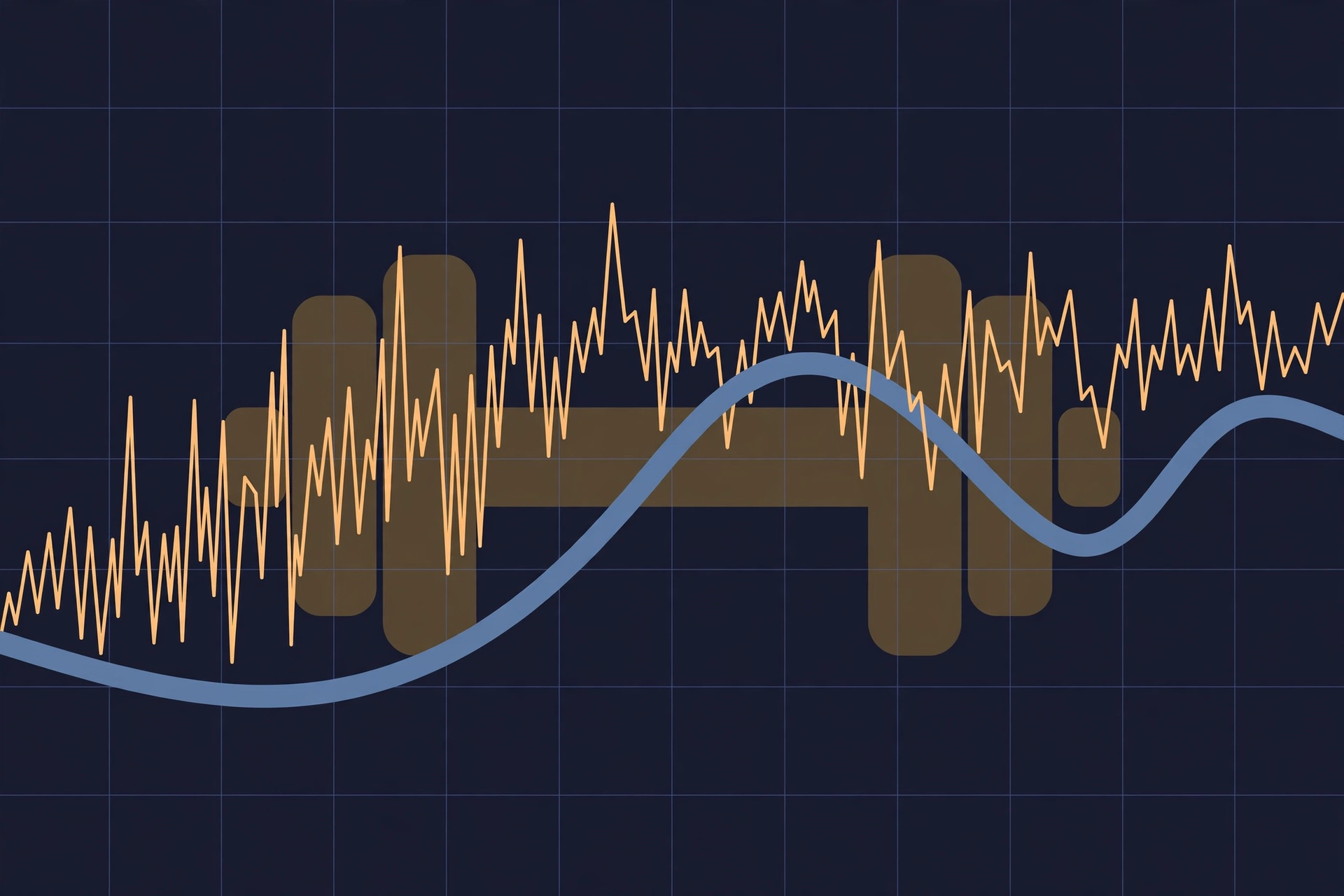 Abstract chart with a spiky frequent-release curve beside a smooth gradual-release curve, illustrating how short and long ester hormones release over time.