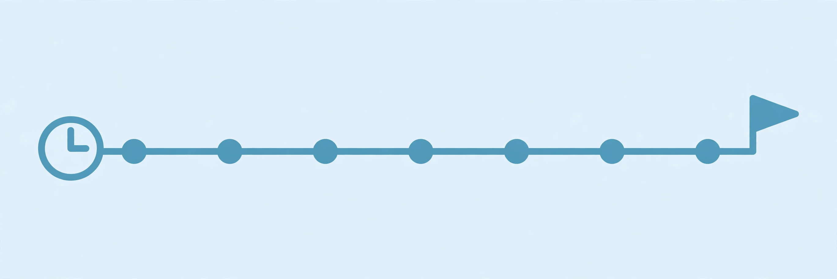 Simple timeline illustration with a clock at the start and a flag at the end